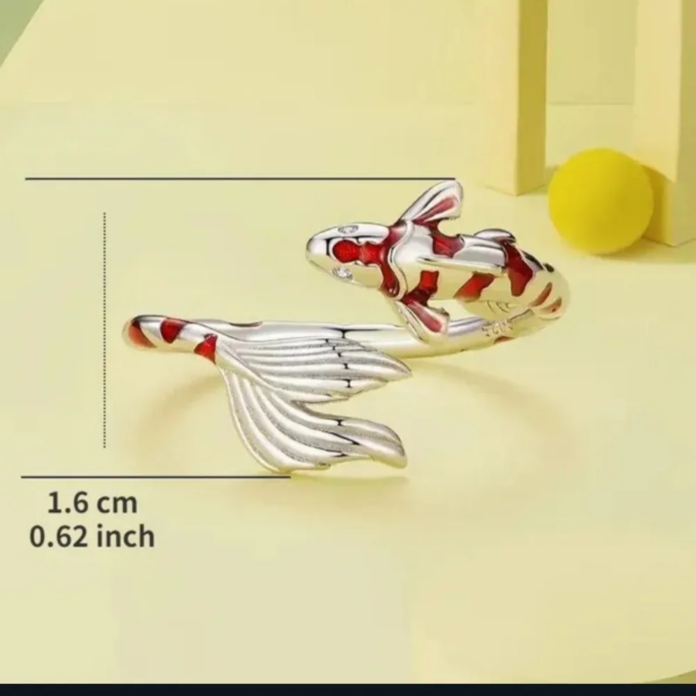 NWT Beautiful Boho Silver & Red Koi Fish 7 Wrap Around Ring!!